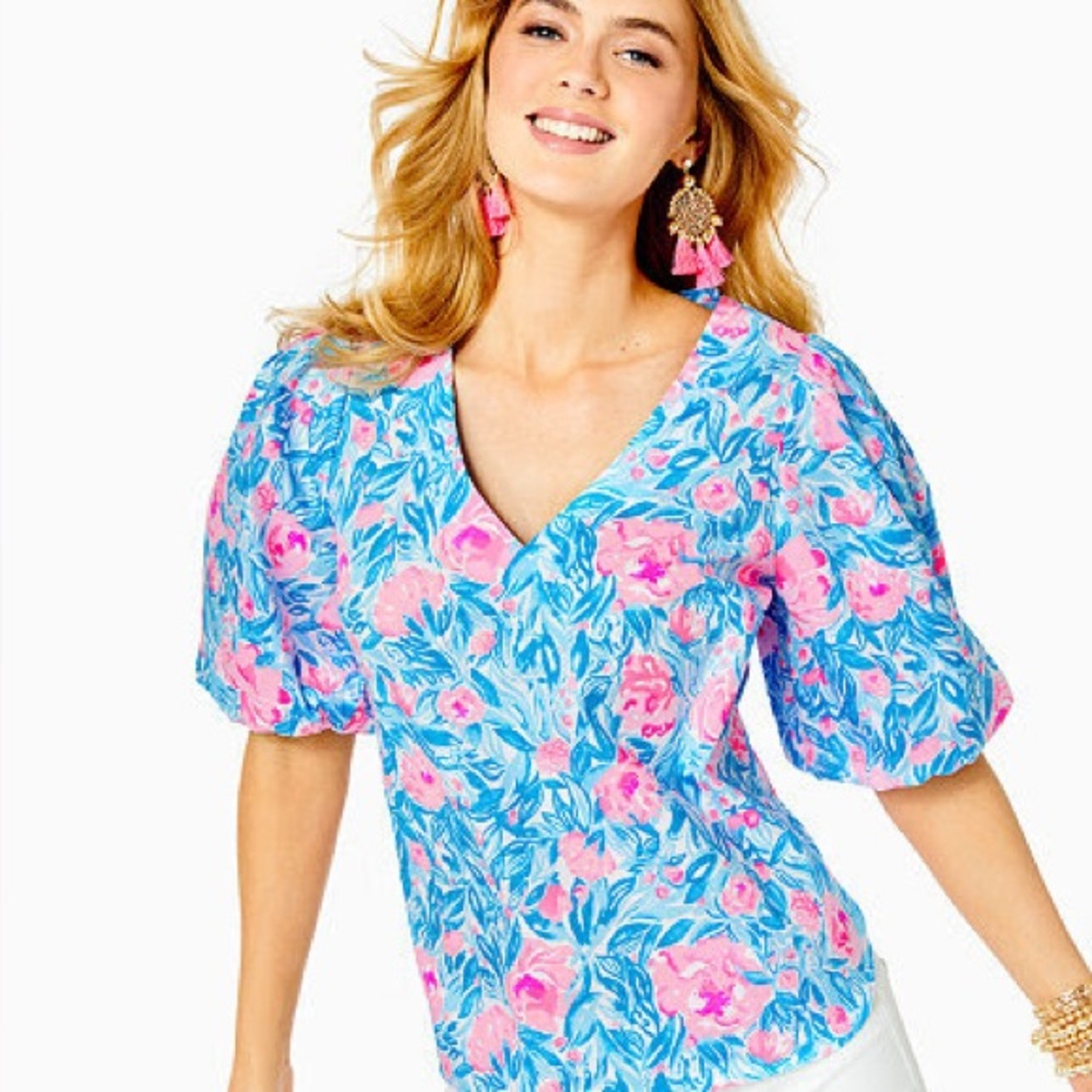 Lilly Pulitzer Pink and Blue Floral Blouse